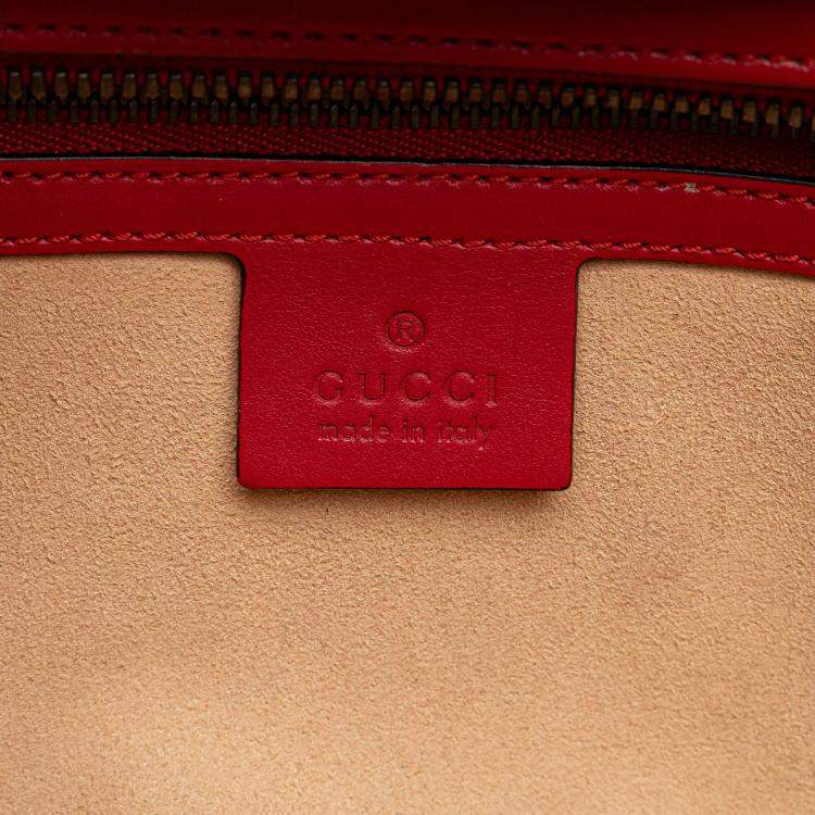 Pre Owned Gucci Red Small GG Marmont Matelasse Leather Sylvie Top Handle Satchel