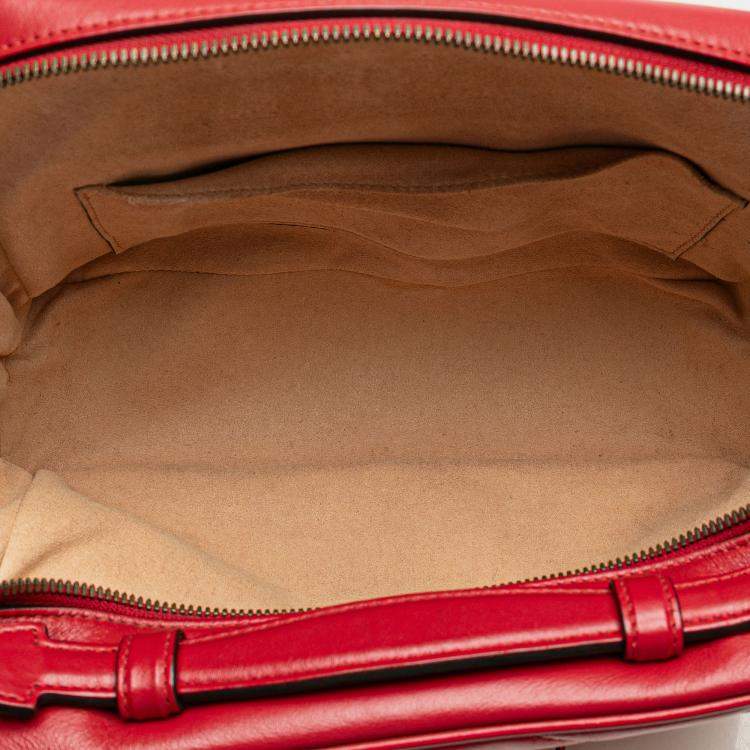 Pre Owned Gucci Red Small GG Marmont Matelasse Leather Sylvie Top Handle Satchel