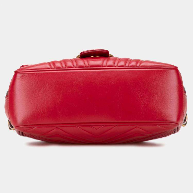 Pre Owned Gucci Red Small GG Marmont Matelasse Leather Sylvie Top Handle Satchel