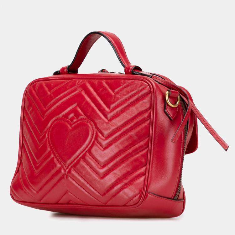 Pre Owned Gucci Red Small GG Marmont Matelasse Leather Sylvie Top Handle Satchel