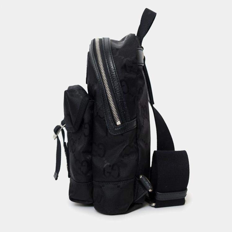 Pre Owned Gucci Black Jumbo GG Nylon Off the Grid Sling Backpack