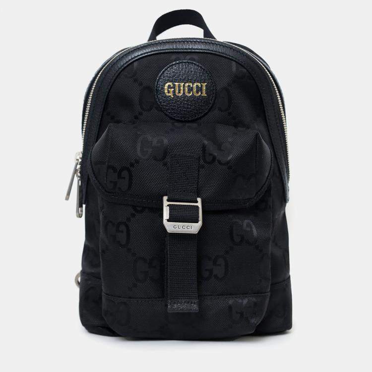 Pre Owned Gucci Black Jumbo GG Nylon Off the Grid Sling Backpack