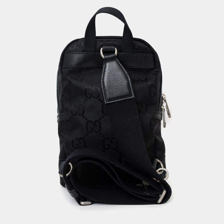Pre Owned Gucci Black Jumbo GG Nylon Off the Grid Sling Backpack
