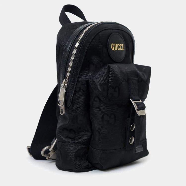 Pre Owned Gucci Black Jumbo GG Nylon Off the Grid Sling Backpack