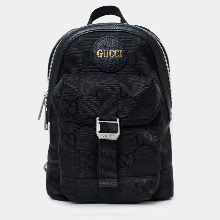 Pre Owned Gucci Black Jumbo GG Nylon Off the Grid Sling Backpack