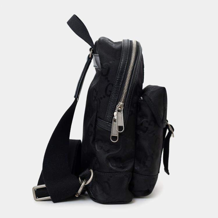 Pre Owned Gucci Black Jumbo GG Nylon Off the Grid Sling Backpack