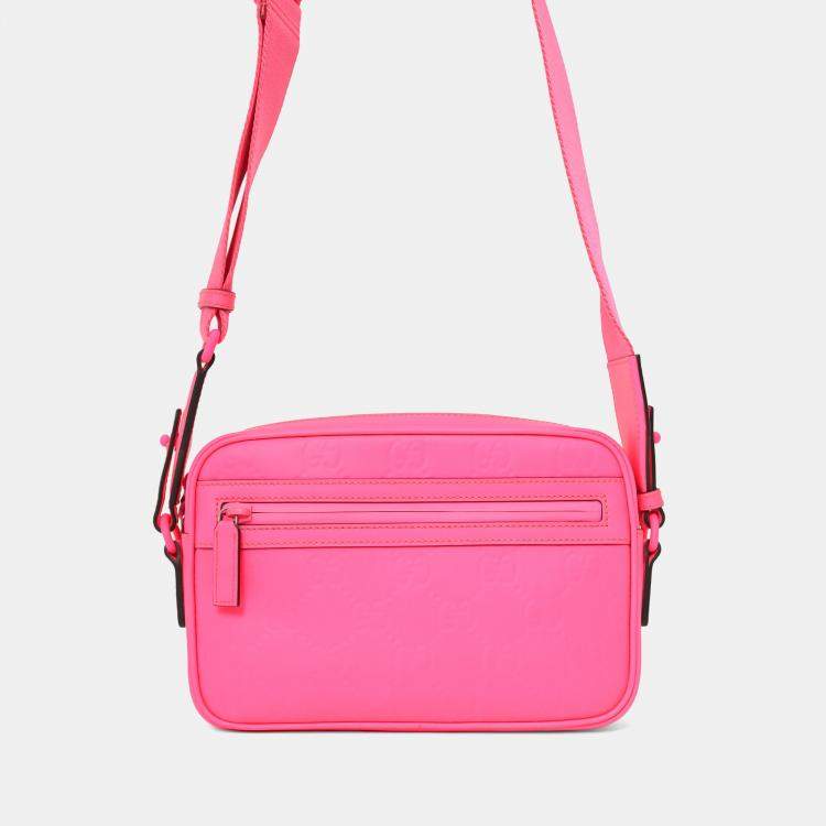 Pre Owned Gucci Neon Pink Rubber-Effect Crossbody Bag