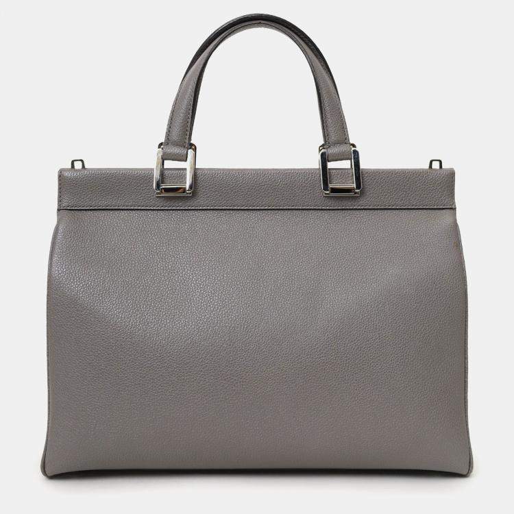 Pre Owned Gucci Grey Grained Leather Interlocking G Horsebit Zumi Medium Tote with Strap