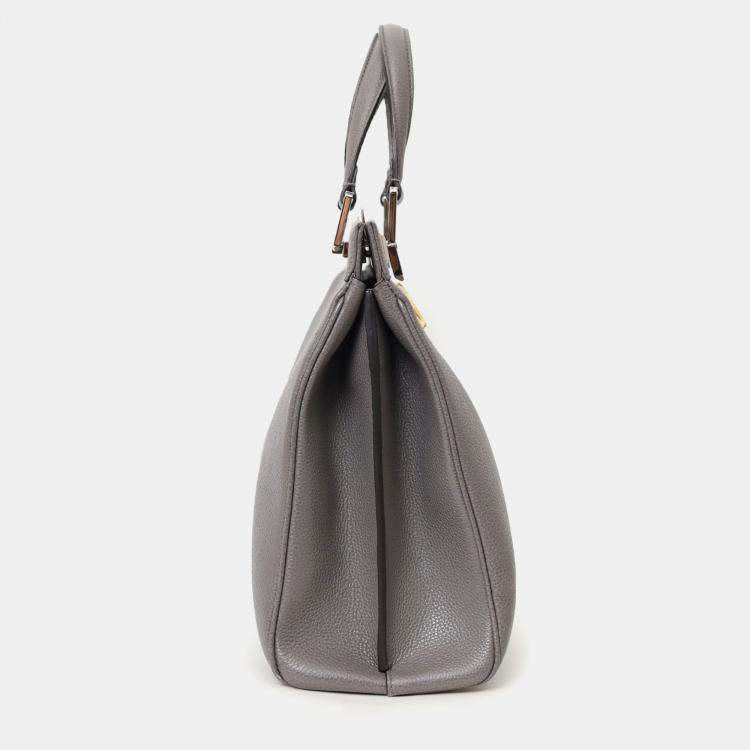 Pre Owned Gucci Grey Grained Leather Interlocking G Horsebit Zumi Medium Tote with Strap