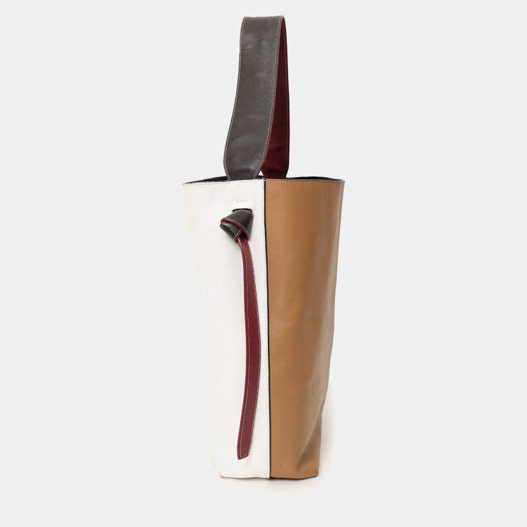 Pre Owned Celine Beige/White Leather Twisted Cabas Bag