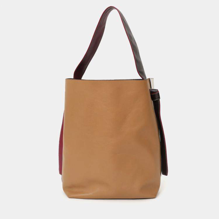 Pre Owned Celine Beige/White Leather Twisted Cabas Bag