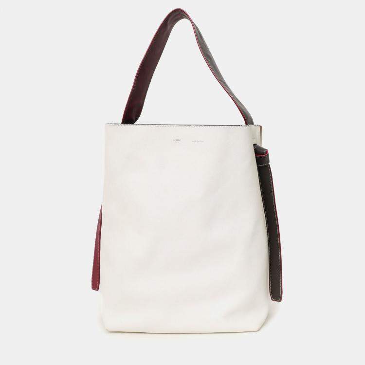 Pre Owned Celine Beige/White Leather Twisted Cabas Bag