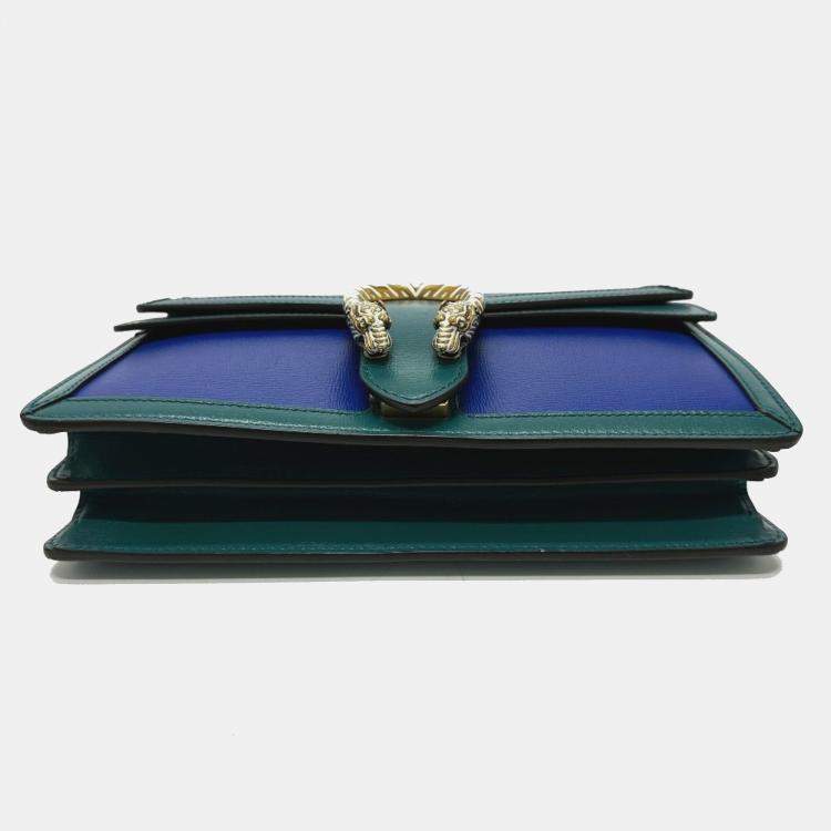 Pre Owned Gucci Two-Tone Dionysus Chain Shoulder Bag In Leather Blue
