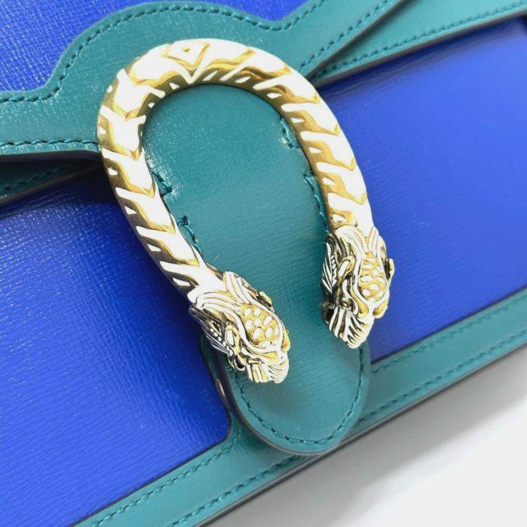 Pre Owned Gucci Two-Tone Dionysus Chain Shoulder Bag In Leather Blue