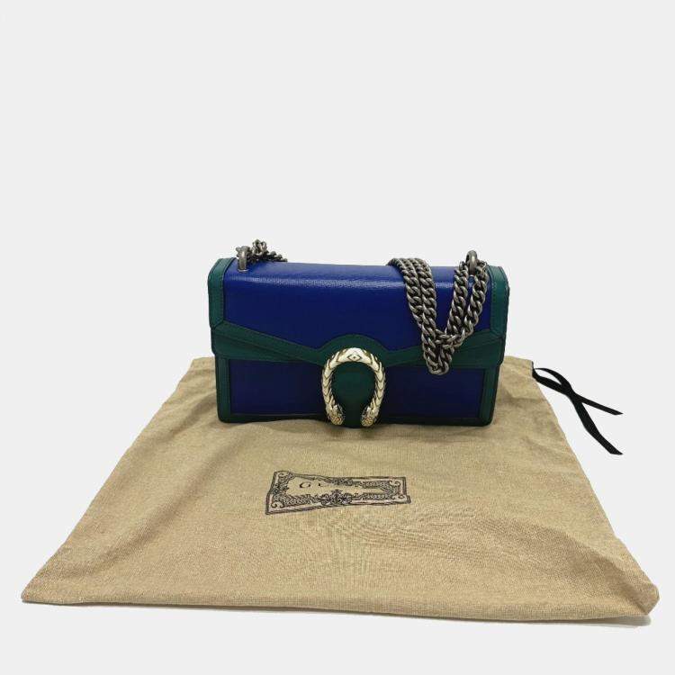 Pre Owned Gucci Two-Tone Dionysus Chain Shoulder Bag In Leather Blue