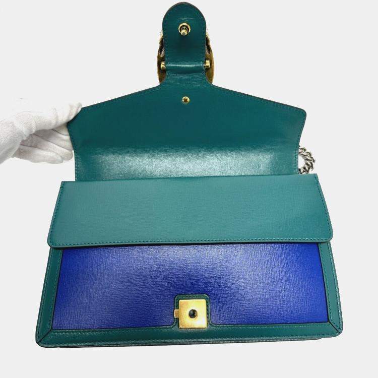 Pre Owned Gucci Two-Tone Dionysus Chain Shoulder Bag In Leather Blue
