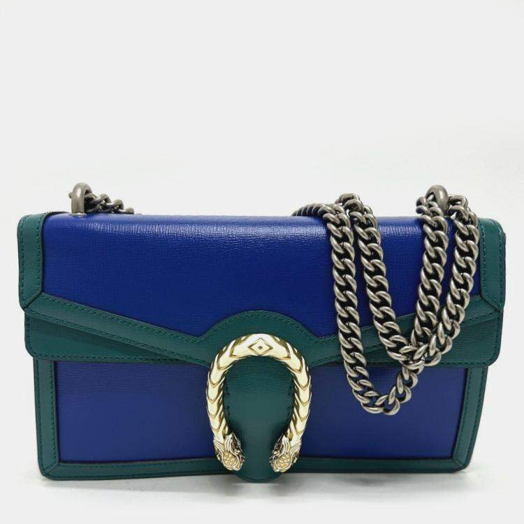 Pre Owned Gucci Two-Tone Dionysus Chain Shoulder Bag In Leather Blue