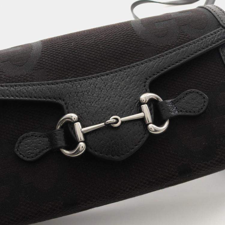 Pre Owned Gucci Horsebit 1955 Jumbo GG Black Canvas Leather Shoulder Bag 