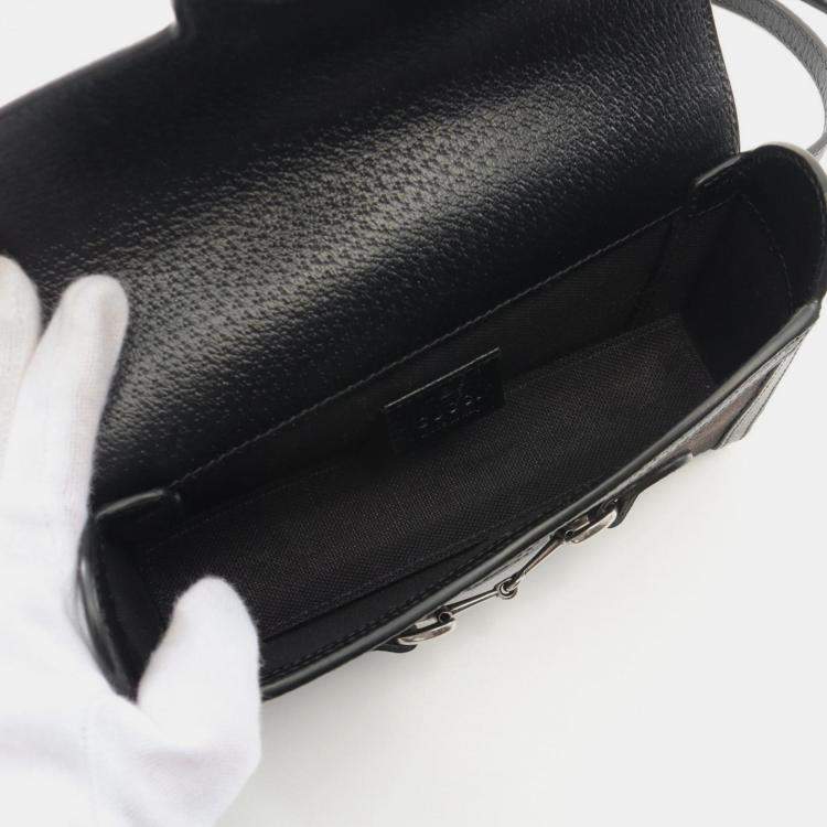 Pre Owned Gucci Horsebit 1955 Jumbo GG Black Canvas Leather Shoulder Bag 