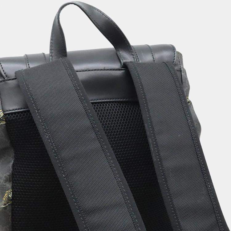 Pre Owned Gucci Soft Gg Supreme Sherry Line Backpack Tiger Pvc Leather Black Grey