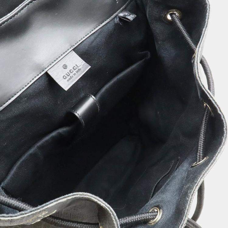 Pre Owned Gucci Soft Gg Supreme Sherry Line Backpack Tiger Pvc Leather Black Grey