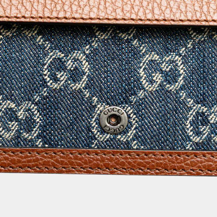 Pre Owned Gucci Gg Denim Dionysus Super Mini Bag Crossbody Chain Indigo Blue Brown Leather