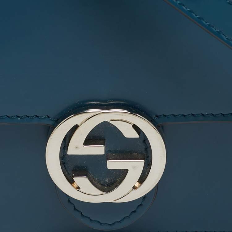 مملوكة مسبقًا Gucci Interlocking G Teal Blue Leather Wallet On Chain