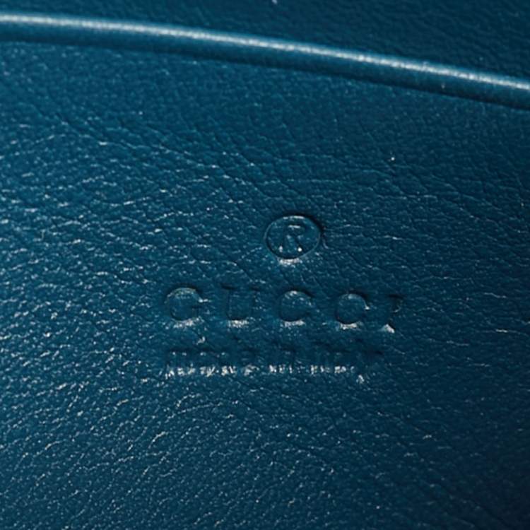 مملوكة مسبقًا Gucci Interlocking G Teal Blue Leather Wallet On Chain