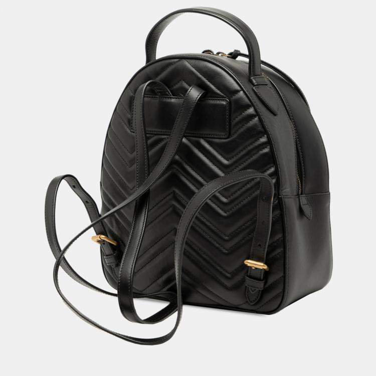 Pre Owned Gucci Black Small GG Marmont Matelasse Leather Animalier Backpack