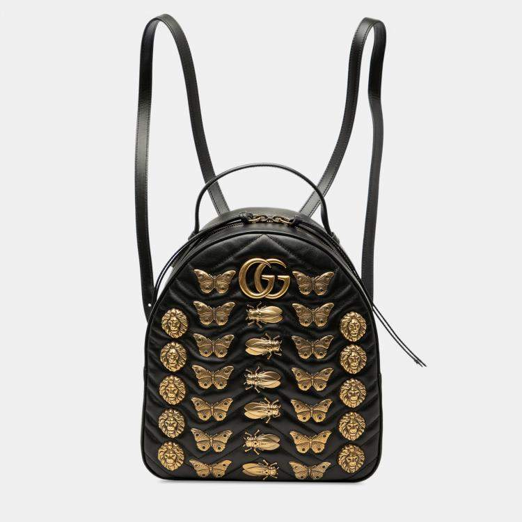 Pre Owned Gucci Black Small GG Marmont Matelasse Leather Animalier Backpack