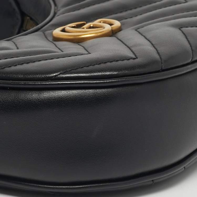 Pre Owned Gucci GG Marmont Small Black Matelassé Leather Hobo