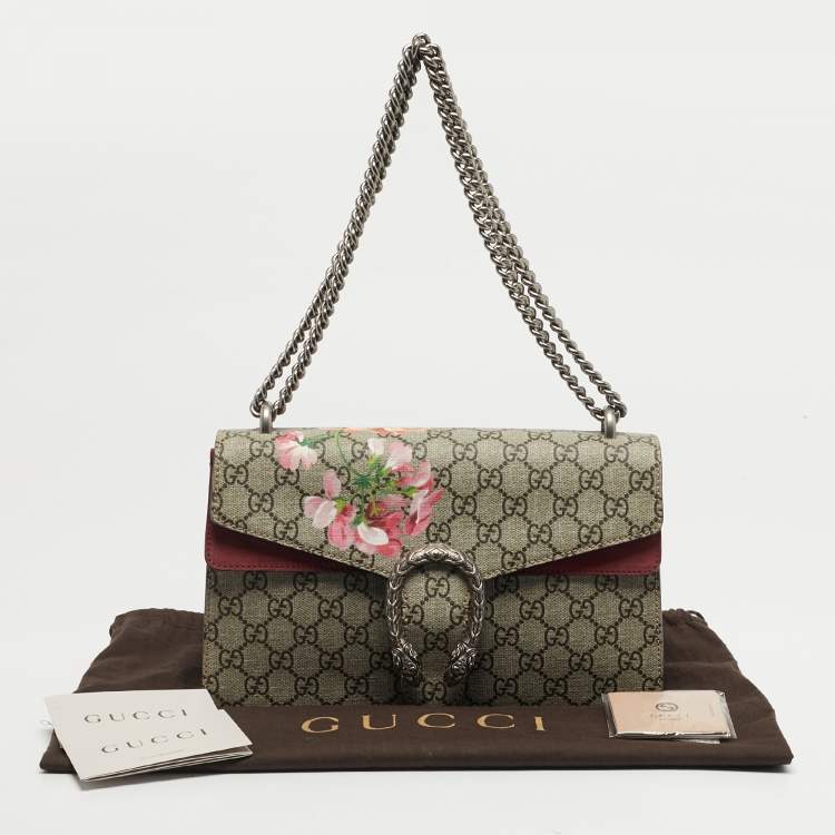 مملوكة مسبقًا حقيبة كتف غوتشي ديونيسوس بلومز قماش GG سوبريم جلد بني قديم/باج صغيرة