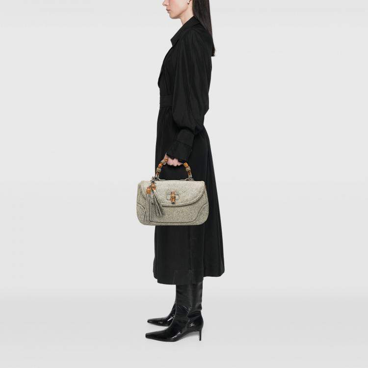 Pre Owned Gucci Large Speckled Leather New Bamboo Top Handle Bag
