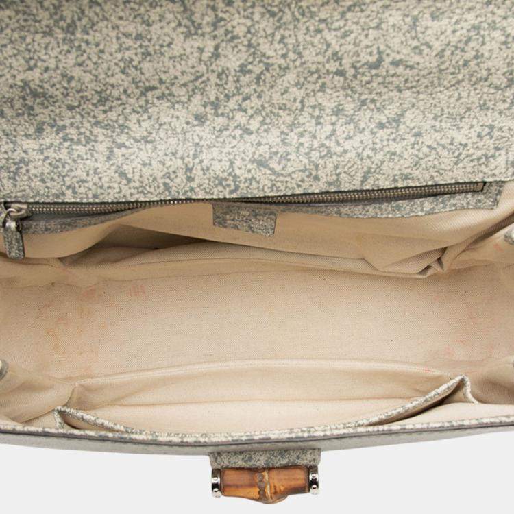 Pre Owned Gucci Large Speckled Leather New Bamboo Top Handle Bag