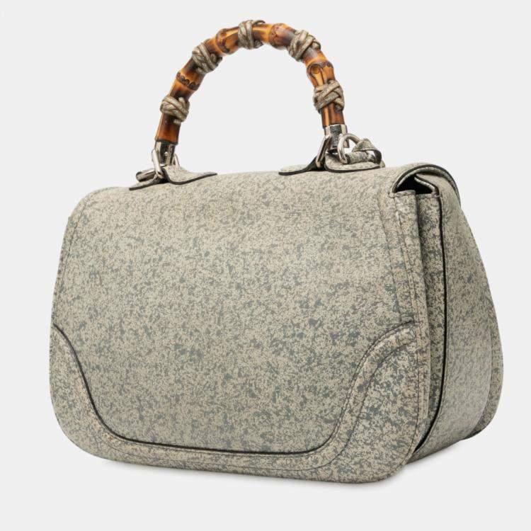 Pre Owned Gucci Large Speckled Leather New Bamboo Top Handle Bag