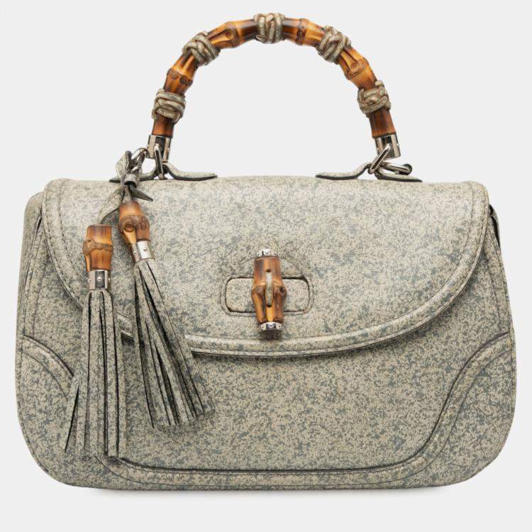 Pre Owned Gucci Large Speckled Leather New Bamboo Top Handle Bag