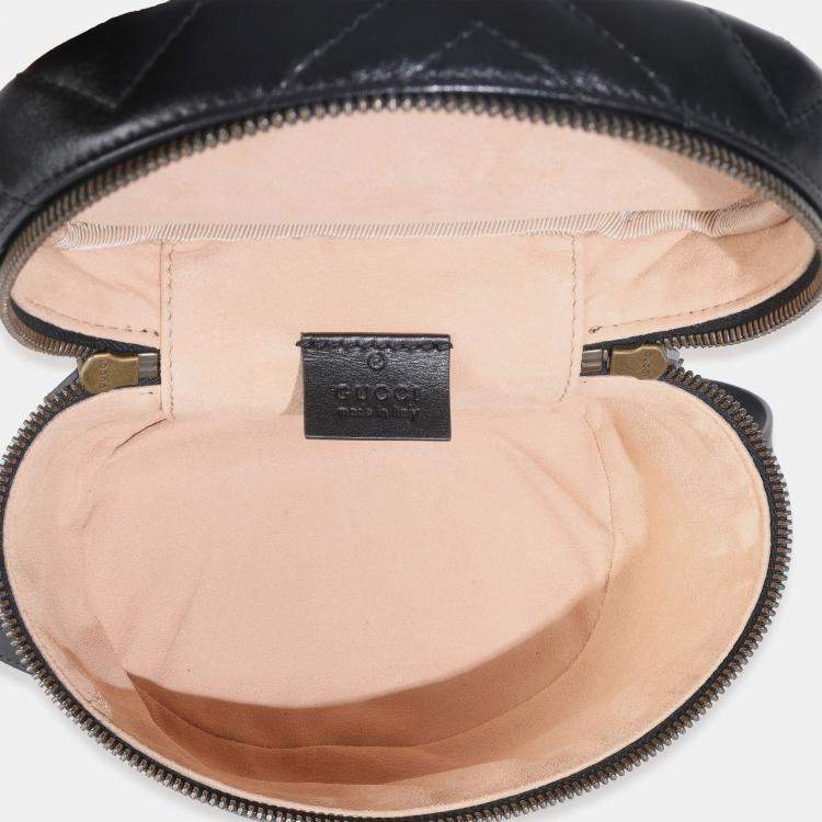 Pre Owned Gucci Black Calfskin Matelasse Mini GG Marmont Round Backpack