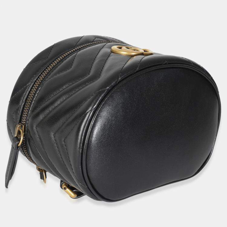 Pre Owned Gucci Black Calfskin Matelasse Mini GG Marmont Round Backpack