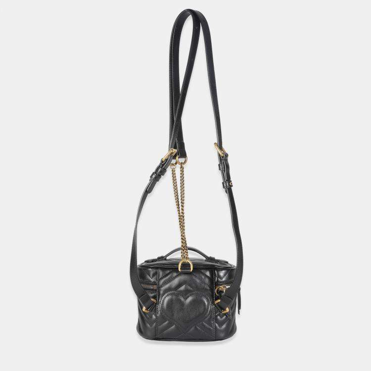 Pre Owned Gucci Black Calfskin Matelasse Mini GG Marmont Round Backpack