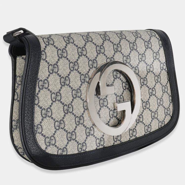 Pre Owned Gucci Beige Blue GG Supreme Canvas Blondie Shoulder Bag
