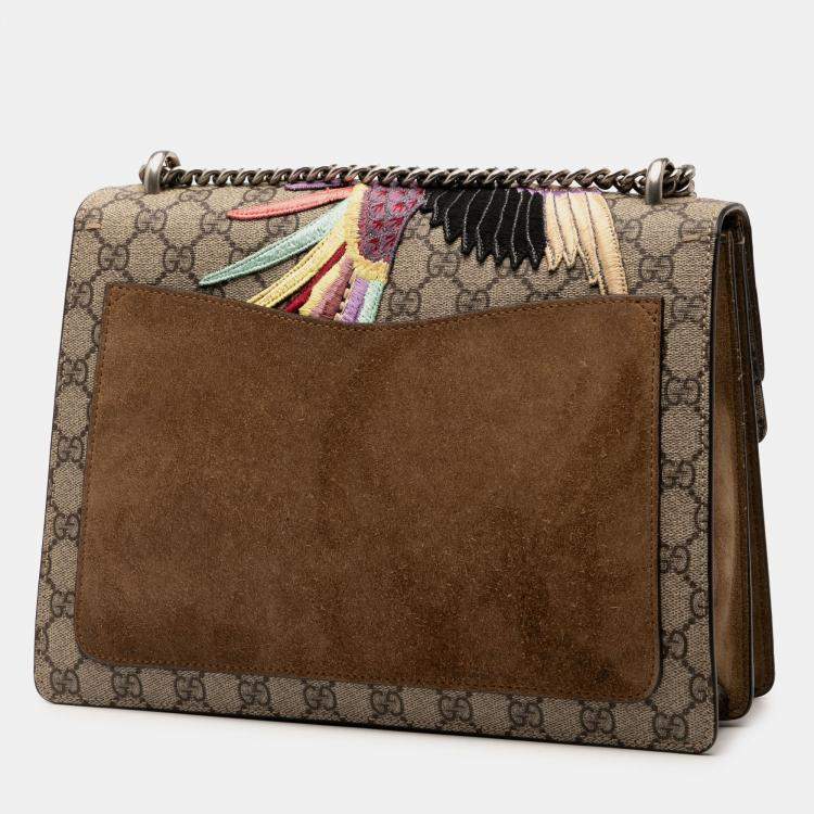 Pre Owned Gucci Brown Medium GG Supreme Embroidered Bird and Flowers Dionysus Shoulder Bag