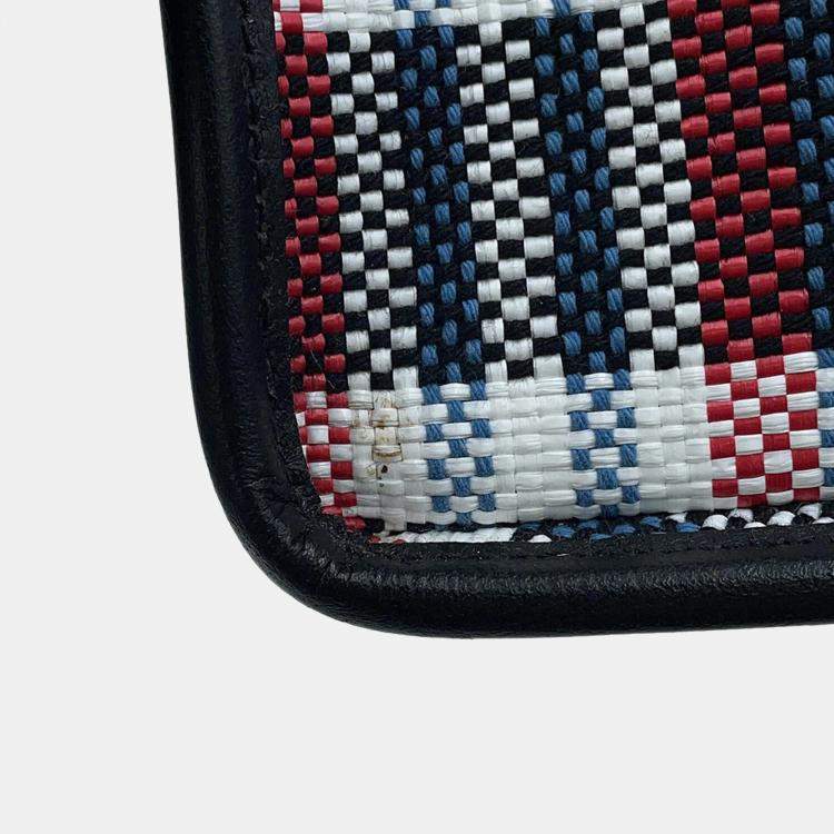 Pre Owned Gucci Embroidery Check 2-Way Tote Bag Multicolor/Beige Canvas Leather Size Small