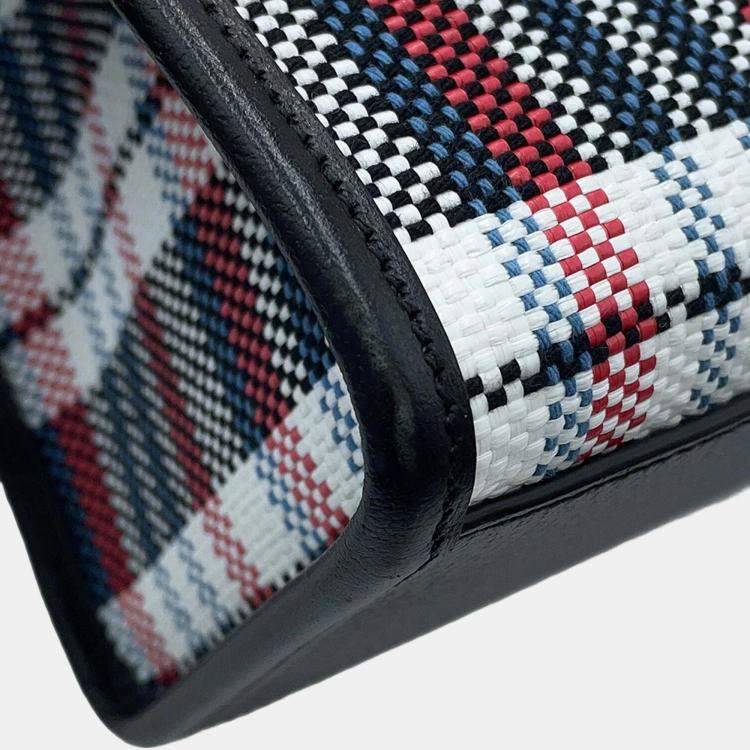 Pre Owned Gucci Embroidery Check 2-Way Tote Bag Multicolor/Beige Canvas Leather Size Small