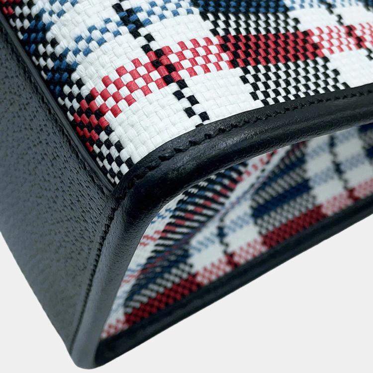 Pre Owned Gucci Embroidery Check 2-Way Tote Bag Multicolor/Beige Canvas Leather Size Small