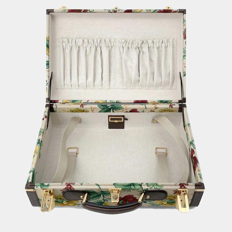 Pre Owned Gucci Flora Double G Trunk Beige/Multicolor Canvas Leather Size Medium
