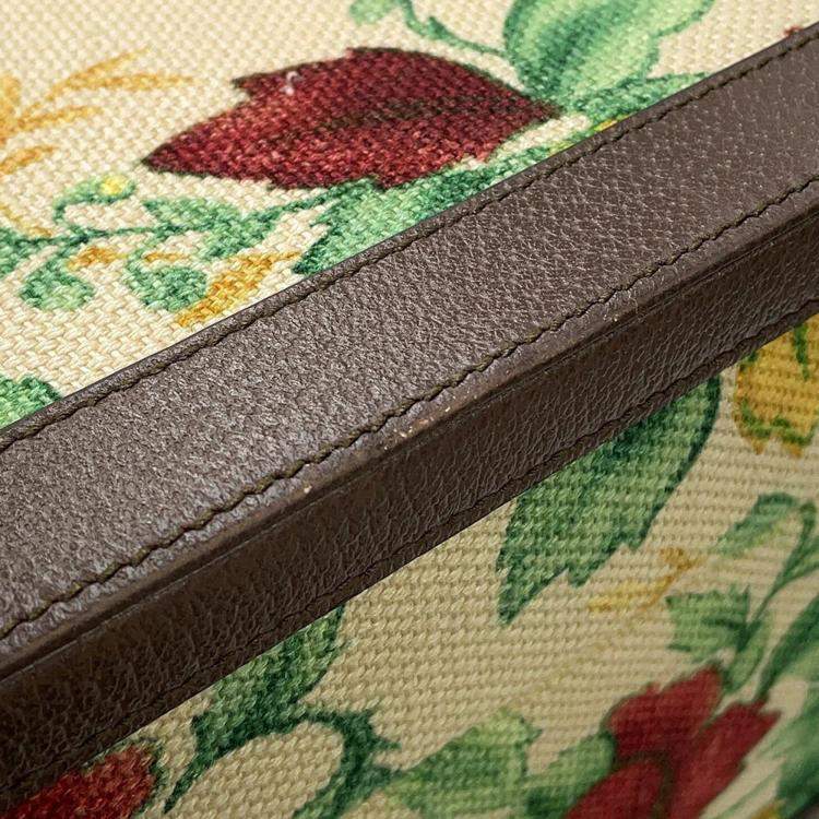 Pre Owned Gucci Flora Double G Trunk Beige/Multicolor Canvas Leather Size Medium