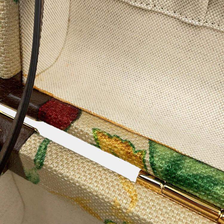 Pre Owned Gucci Flora Double G Trunk Beige/Multicolor Canvas Leather Size Medium