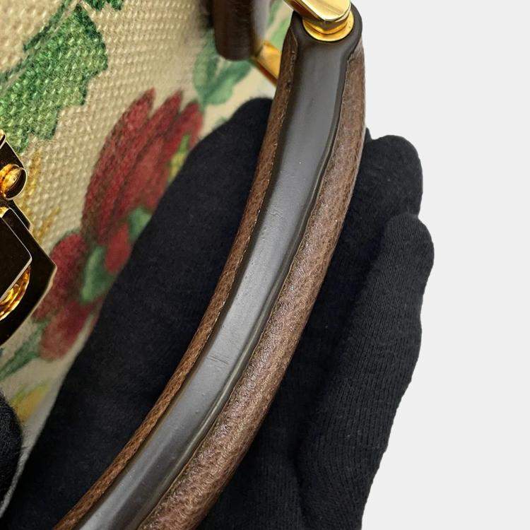 Pre Owned Gucci Flora Double G Trunk Beige/Multicolor Canvas Leather Size Medium