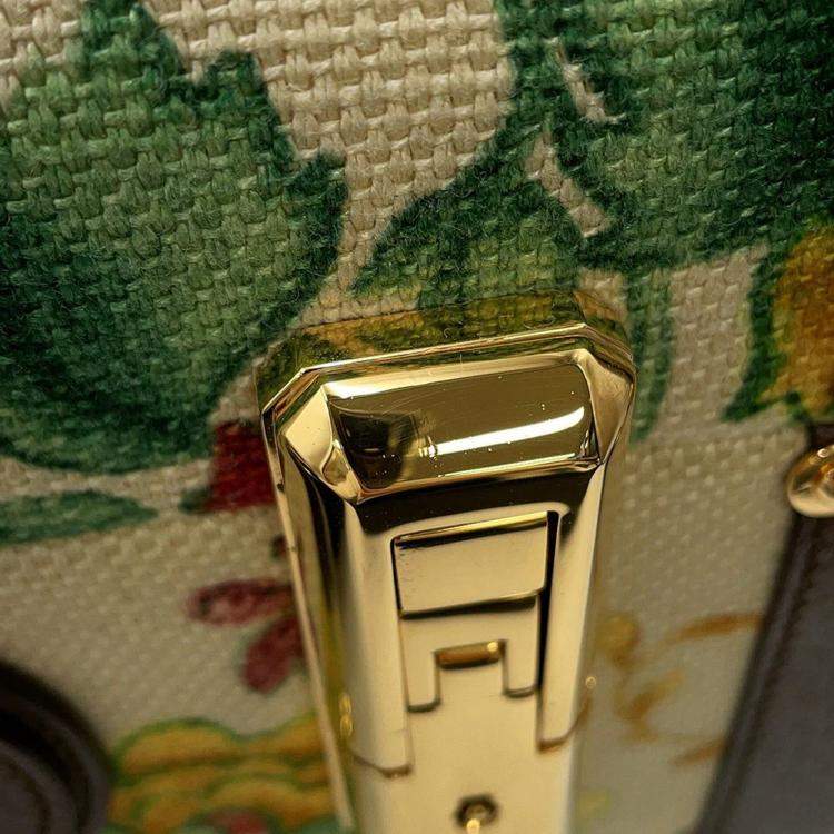 Pre Owned Gucci Flora Double G Trunk Beige/Multicolor Canvas Leather Size Medium