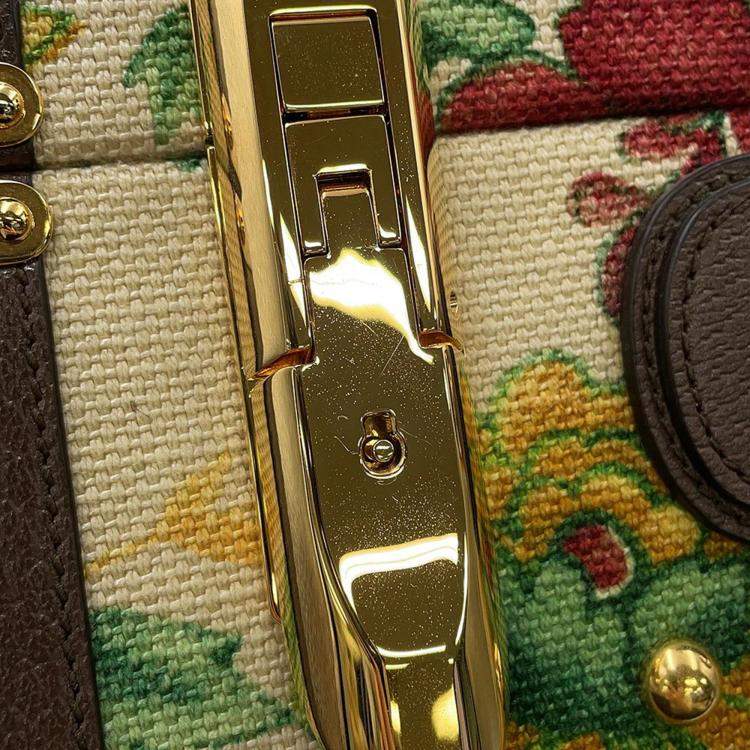 Pre Owned Gucci Flora Double G Trunk Beige/Multicolor Canvas Leather Size Medium